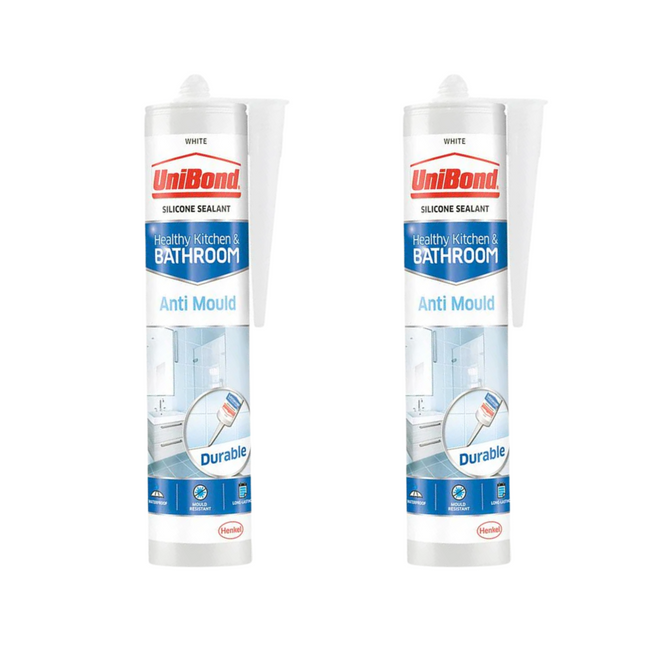 Unibond Anti-Mould Kitchen & Bathroom Sealant Cartridge White 274G (Pack of 2)