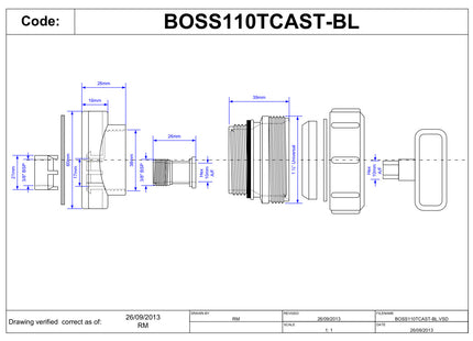 McAlpine BOSS110TCAST-BL Black Mechanical Two Piece Cast Iron Soil Pipe Boss Connector to suit 22mm drill size