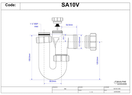 McAlpine SA10V 1¼" 75mm Water Seal Tubular Swivel Anti-Syphon (Silentrap) 'P' Trap with Universal Outlet