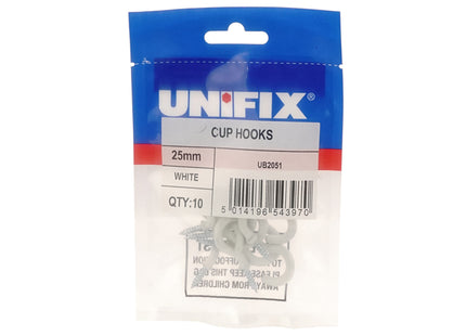 Unifix Cup Hooks White - 32mm (Box of 40)
