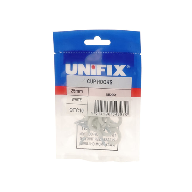 Unifix Cup Hooks White - 25mm (Box of 50)