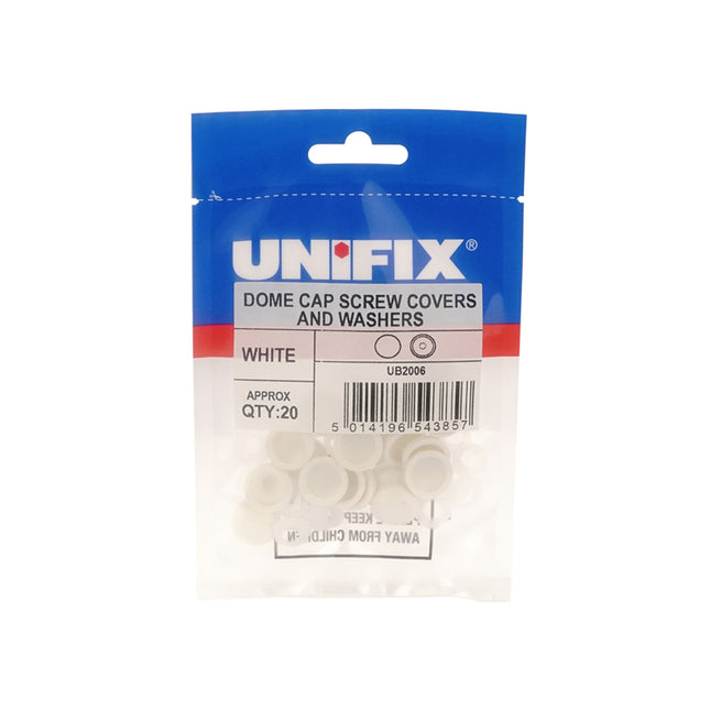 Unifix Dome Cap Screw Covers And Washers - White (Box of 100)