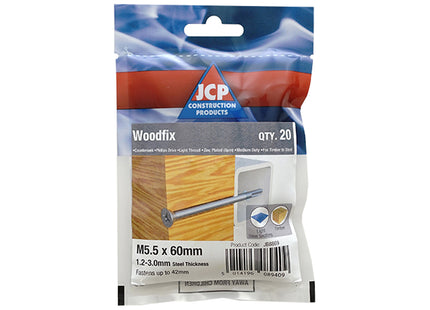JCP Fixings Woodfix Self-Drilling Screws Light Section DIN 7504P Bright Zinc Plated - 5.5 x 40mm (Box of 150)