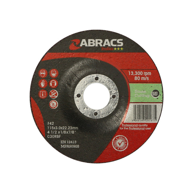 Abracs Proflex Depressed Centre Stone Cutting Disc - 115 x 3 x 22mm (Box of 25)