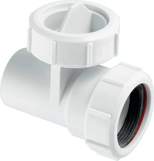 McAlpine T28M-FIL 1½" In-line Connector with Top Access Filter. Universal Connection x ABS Plain Spigot BS EN 1329-1:2000