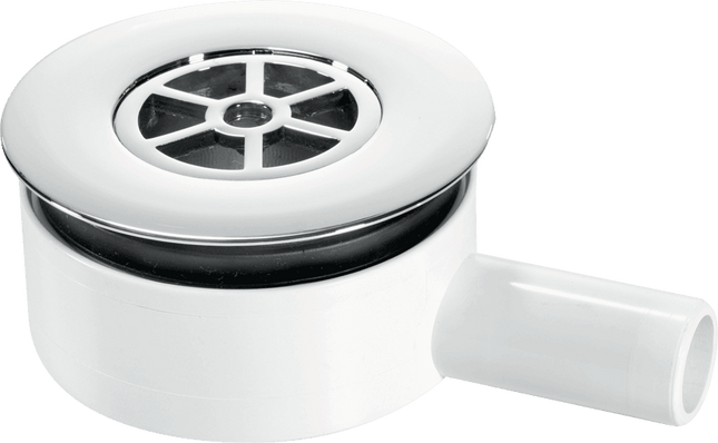 McAlpine UPSW-3-22MM Pumped Shower Waste Outlet: 70mm Chrome Plated Brass Flange with Top Access x 22mm Plain Tail Outlet