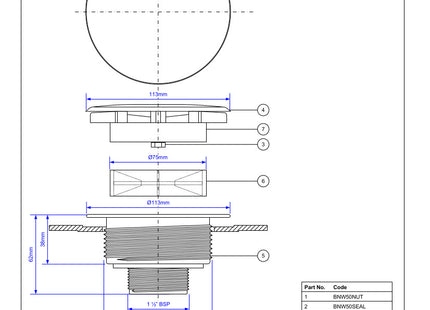 McAlpine SWHF5-CP High Flow Shower Waste: 110mm White Plastic Plain Cover Flange x 56mm Tail: Top Access: Backnut Model