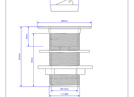 McAlpine W3 1½" Backnut Sink Waste: 85mm White Plastic Flange x 3½" Tail: Unslotted: Plug