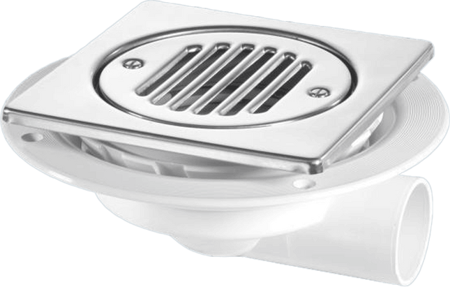 McAlpine USG3T6SS Untrapped Gully. Tile/Grating with removable Grid, 1½" Horizontal Outlet