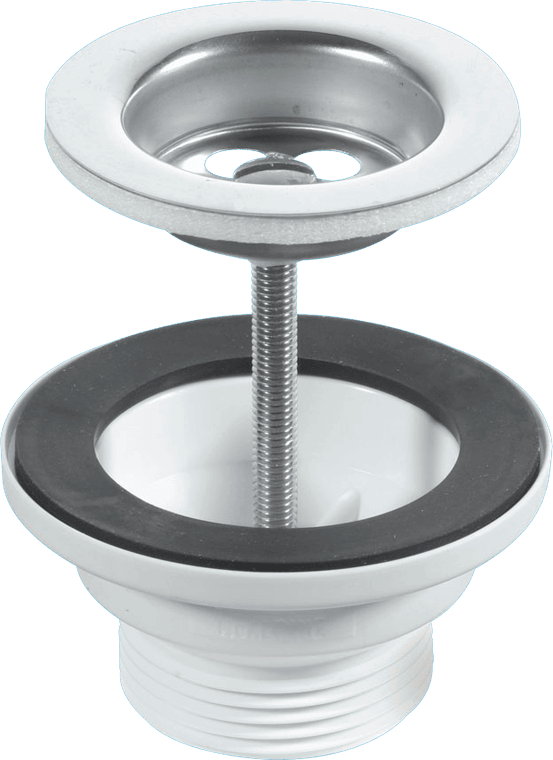 McAlpine BSW1PC 60mm Stainless Steel Flange Centre Pin Basin Waste with Black PVC Plug, CP chain and stay 1¼"