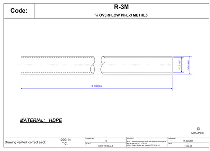 McAlpine R-3M ¾" x 3M length HDPE White Overflow Pipe