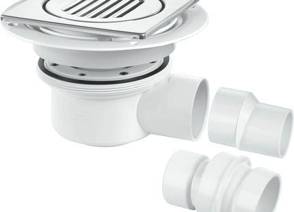 McAlpine TSG52-T150SS Two Piece 50mm Water Seal Trapped Gully, Tile/Grating with removable Grid, 2" Horizontal Outlet and 2" x 1½" Socket Reducer