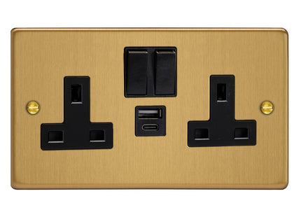 Varilight Double Socket With 20W Shared Usb A & C Charging Ports Brushed Brass