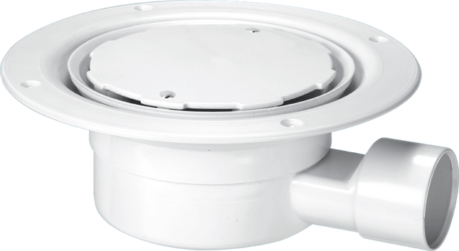 McAlpine VSG1WH Valve Shower Gully, White Plastic Clamp Ring and Cover Plate, 1½" Horizontal Outlet