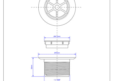 McAlpine Shower Waste Outlet and Grid - Chrome Plated on Plastic 70mm Diameter × 36mm STW70CP