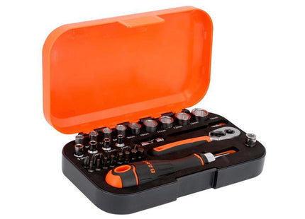 Bahco 1/4In Drive Socket & Bit Set, 34 Piece - S34MC8H - Versatile Tool for All Projects