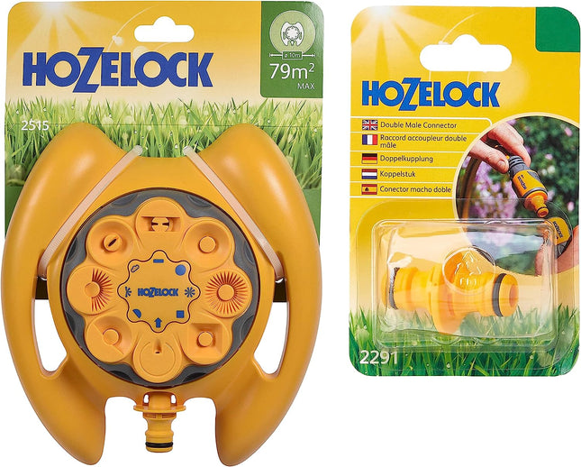 Hozelock 2515 Multi Sprinkler 79m & Double Male Connector 2291