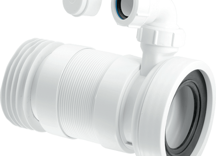 McAlpine WC-F23RV 97-107mm Inlet x 4"/110mm Outlet Flexible WC Connector with 1¼ Universal Vent Boss.