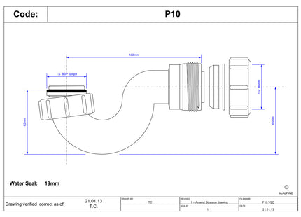 McAlpine P10 1¼" 19mm Water Seal Multifit Outlet Bath Trap