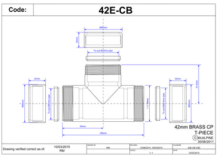 McAlpine 42E-CB 1½" Chrome Plated Brass Compression Tee