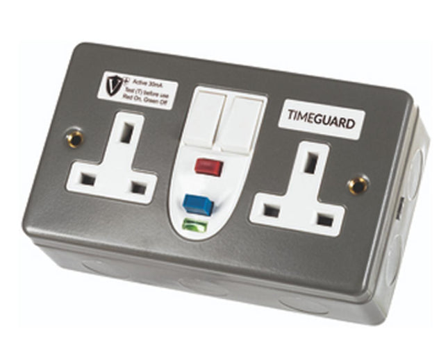 Timeguard Wi Rcd07mavn Valiance+ Rcd Protected Double Gang Metal Switched Socket  Active