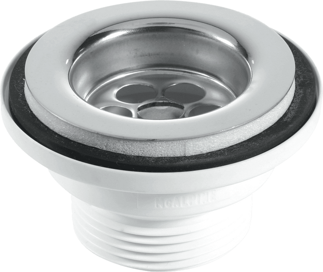 McAlpine BSW2PC 60mm Stainless Steel Flange Centre Pin Basin Waste with Black PVC Plug