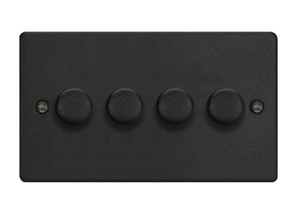 Varilight 4-Gang 2-Way V-Pro Push On/Off Rotary Led Dimmer 4 X 0-120W (Twin Plate) Matt Black