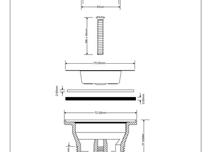 McAlpine BSW10P Centre Pin Bath Waste: 70mm Stainless Steel Flange: Black PVC Plug