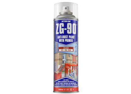 Action Can ZG-90 Anti-Rust Paint With Primer Satin Finish Red 500ml - Q99ZG90SAT500015RED