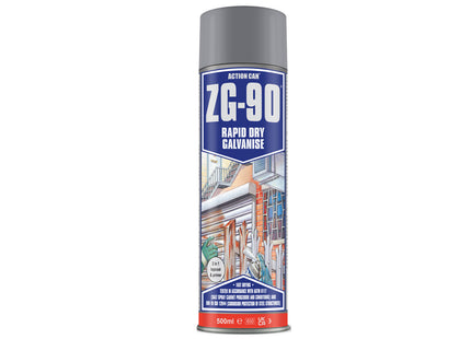 Action Can ZG-90 Rapid Dry Galvanise Spray 500ml - Q99ZG90005000015000 - Fast-Drying Metal Coating