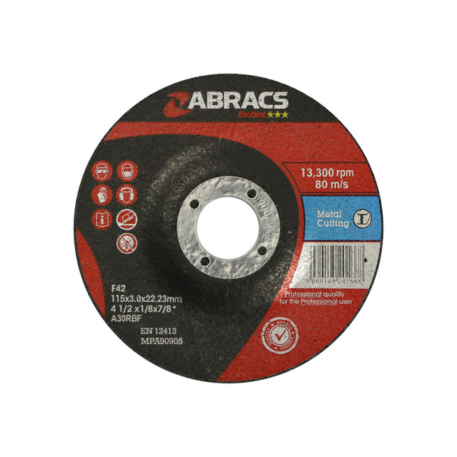 Abracs Proflex Depressed Centre Metal Cutting Disc - 115 x 3 x 22mm (Box of 25)