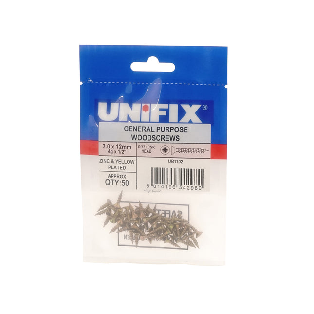 Unifix General Purpose Chippy Woodscrews Pozi Countersunk Head ZYP CE - 6.0 x 100/66mm (Box of 75)