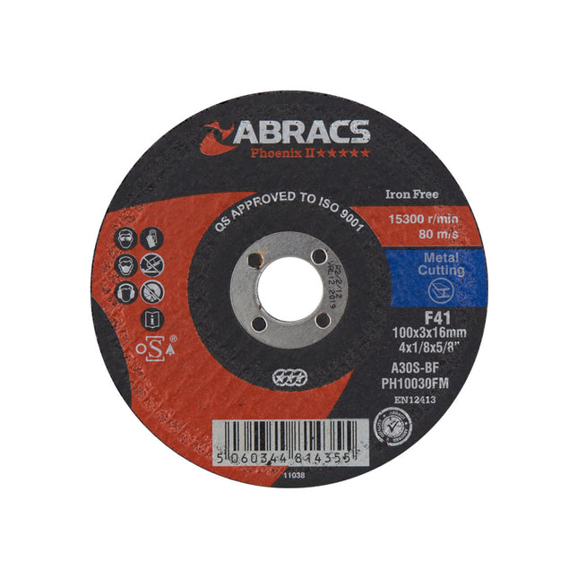 Abracs Phoenix Ii Flat Metal Cutting Disc - 100 x 3 x 16mm (Box of 25)