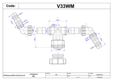 McAlpine V33WM Twin Connector for plumbing two domestic appliance discharge hoses into Standpipe Trap