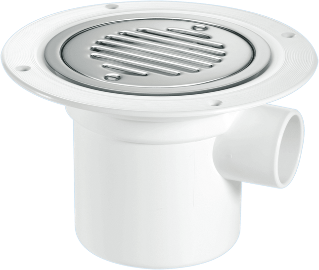 McAlpine TSG3SS-SL-SC 75mm Water Seal Trapped Gully, Clamp Ring and Cover Plate, 1½" Side Inlet for waste pipe and 110mmØ or 1½" Vertical Outlet
