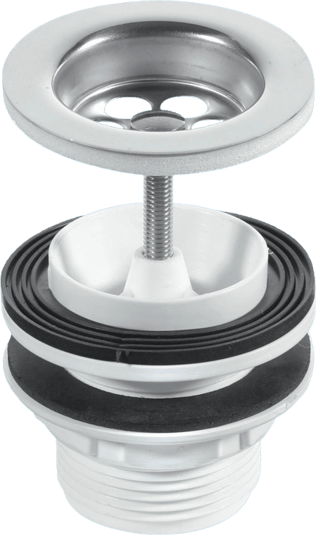 McAlpine BSW11P 1¼" x 60mm Stainless Steel Flange Centre Pin Basin Waste: Backnut and Washer for basin bracket if required and Black PVC Plug