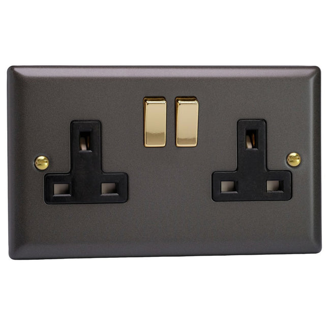 Varilight 2-Gang 13A Double Pole Switched Socket Stainless Steel
