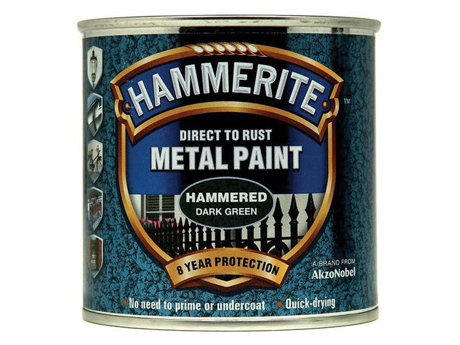 Hammerite Direct To Rust Hammered Finish Metal Paint Dark Green 250Ml