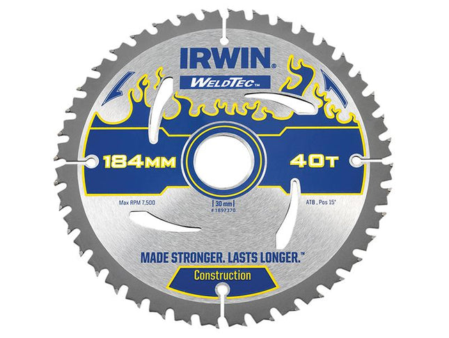 IRWIN Weldtec Circular Saw Blade 184 X 30Mm X 40T Atb