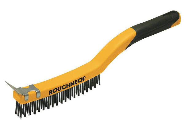 Roughneck Stainless Steel Wire Brush Soft Grip With Scraper 355Mm (14In) - 3 Row