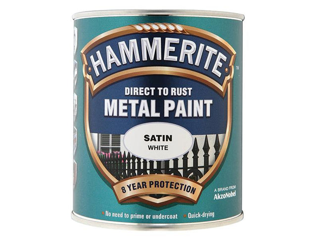 Hammerite Direct To Rust Satin Finish Metal Paint White 750Ml