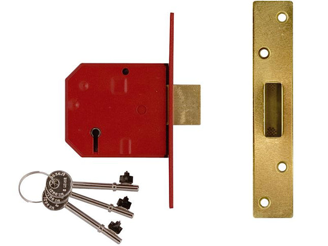 Union 2134E 5 Lever Bs Mortice Deadlock Satin Brass Finish 67Mm 2.5In Visi