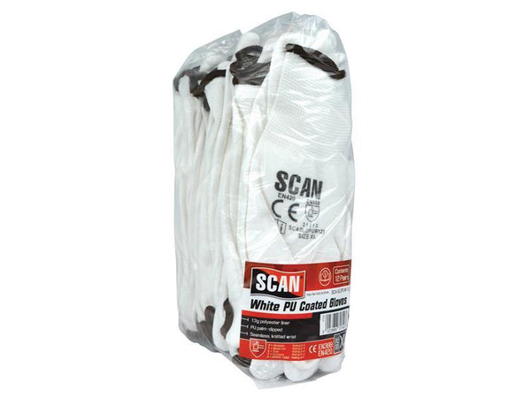 Scan White Pu Coated Gloves - Extra Large (Size 10) (Pack 12)