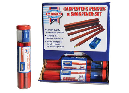 Faithfull Carpenters Pencils Red (12 X Tubes Of 12 + Sharpener)