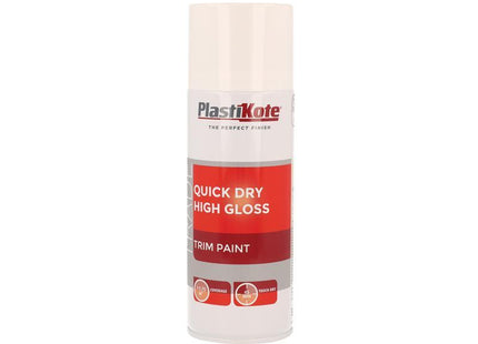 Plastikote Trade Quick Dry Trim Spray Paint High Gloss White 400Ml