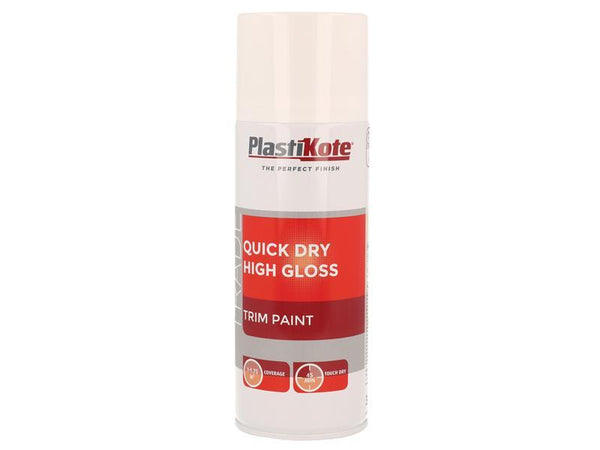 Plastikote Trade Quick Dry Trim Spray Paint High Gloss White 400Ml