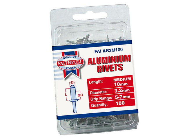 Faithfull Aluminium Rivets 3.2Mm X 10Mm Medium Pre-Pack Of 100