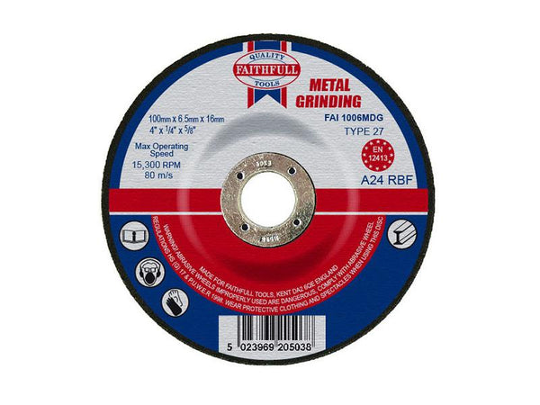Faithfull Depressed Centre Metal Grinding Disc 100 X 6.5 X 16Mm