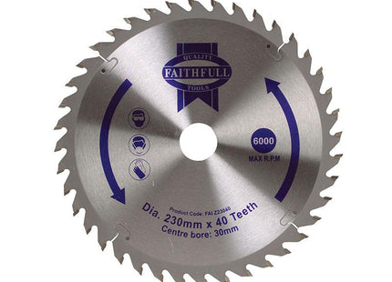 Faithfull Tct Circular Saw Blade 230 X 30Mm X 40T Pos
