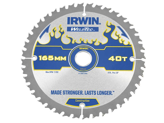 IRWIN Weldtec Cordless Circular Saw Blade 165 X 20Mm X 40T Atb